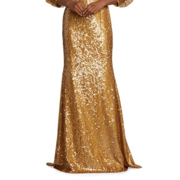 Badgley Mischka Odessa Gold Sequin Gown | Size 4 | Elegant Evening Formal Dress - Picture 4 of 12